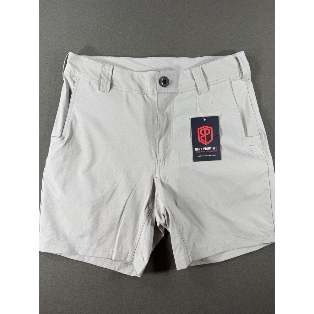 Born Primitve Traverse Shorts Mens Sz 32 7" Paloma Grey Stretch Hybrid Chino New